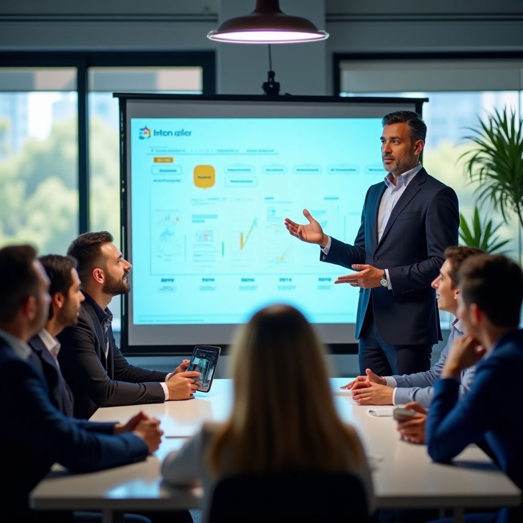 Presentación de valores corporativos en oficina moderna